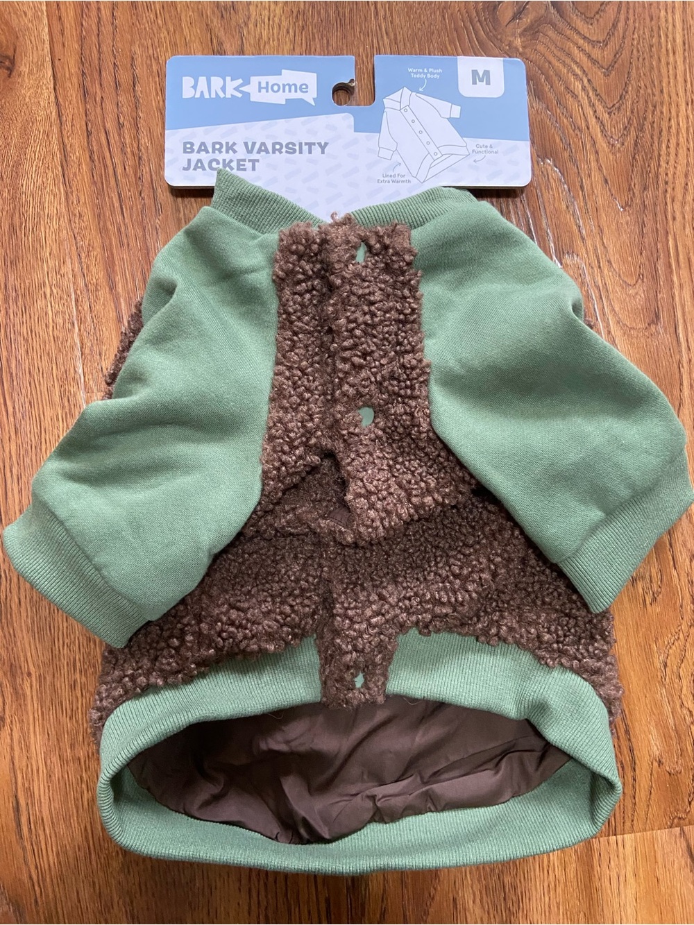 Bark Green & Brown Sherpa-Lined Varsity Dog Jacket